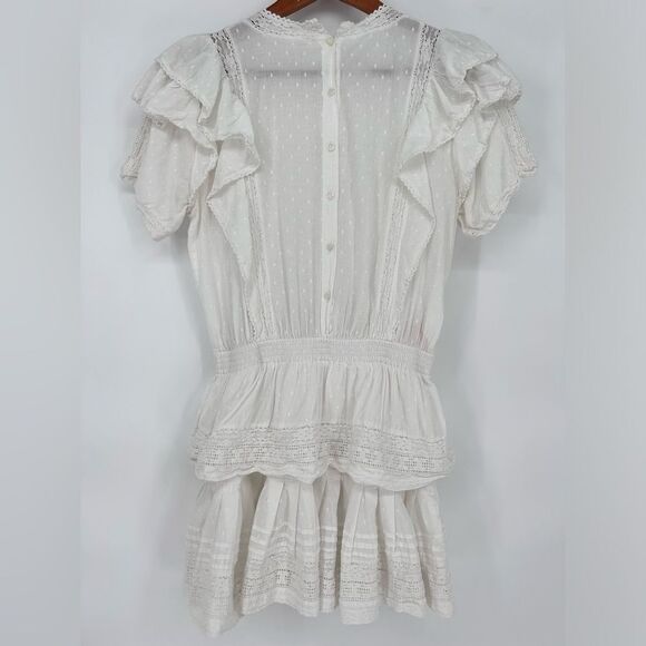 Maia Bergman Mery Dress White Eyelet Lace Mini Flutter Ruffle Layers Medium - Picture 4 of 9